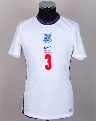 Tyrick Mitchell white No.3 England v. Ivory Coast short-sleeved shirt, 2022