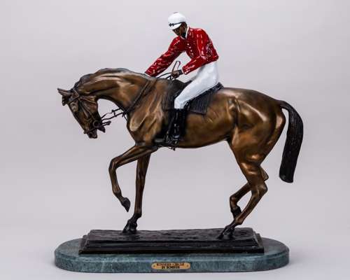 After Isidore Jules Bonheur's 19th century racehorse & jockey bronze “Vainqueur”