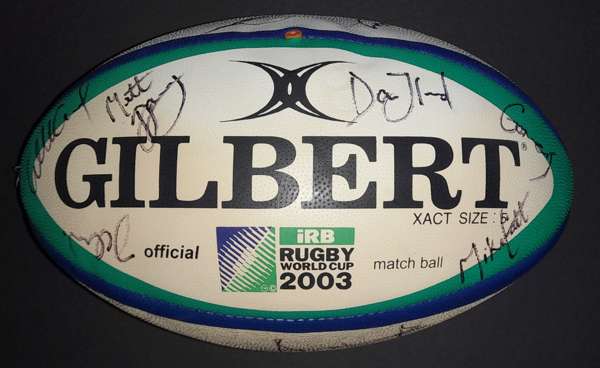 2003 RWC Size 5 Gilbert Official Winners Rugby Ball signed signed by 21 England squad, 
 Phil Vickery, Ben Cohen, Trevor Woodman, Ben Kay, Olly Barkle