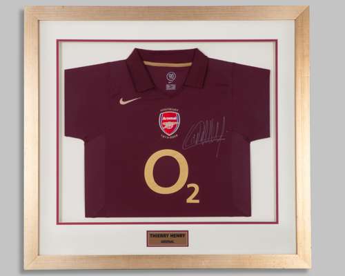 Thierry Henry autographed redcurrant Arsenal shirt display, 2005-06