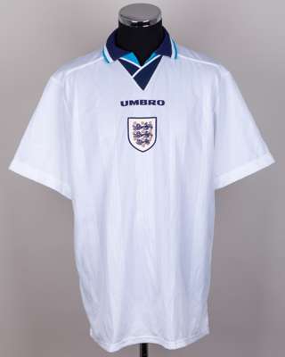 White No.16 England short-sleeved shirt, 1995-96