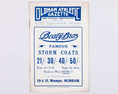 Oldham Athletic v. Manchester City match programme, 19th October 1912