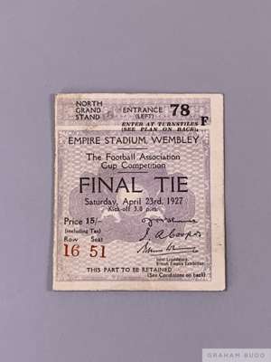 1927 F.A. Cup Final ticket for Cardiff v. Arsenal, 23rd April 1927
 Row 16, Seat 51