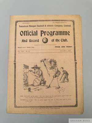 Tottenham Hotspur v. Aston Villa, English Cup 4th Round home match programme, 5th March 1921

  Signs of folds, pencil text on team page