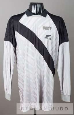 Grey and black New Zealand no.22 goalkeeper's substitute's jersey, circa early 1990s,
 by Pony, long-sleeved with padded elbows and shoulders, embroid