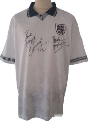 Paul “GAZZA” Gascoigne & Gary Lineker hand signed England shirt from Italia 90 World Cup