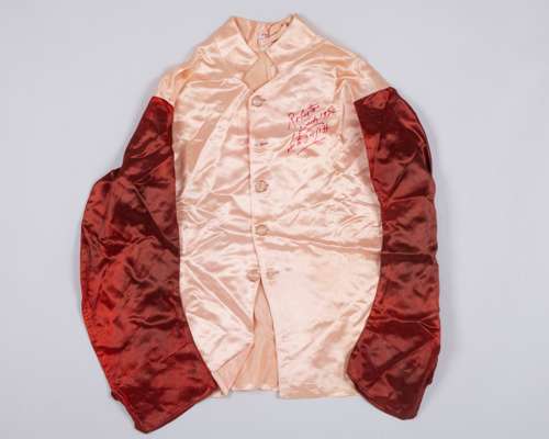 The Roberto colours worn by Lester Piggott when winning the 1973 Coronation Cup at Epsom