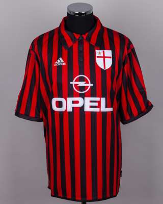 Paolo Maldini red and black No.3 AC Milan autographed short-sleeved shirt, 1999-00