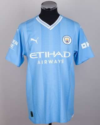 Erling Haaland blue No.9 Manchester City pre-season short-sleeved shirt, 2023