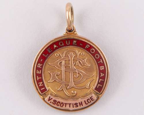 William Wake 9ct and enamel Inter League football medal, 1912