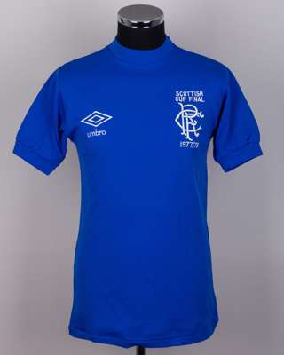 Sandy Jardine blue No.2 Rangers match worn Scottish Cup Final short-sleeved shirt, 1978