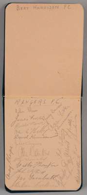 An autograph album bearing twenty-two Rangers player autographs, 1930s, 
 including Jerry Dawson, Willie Thornton, Willie Woodburn, John Reid, Jimmy D