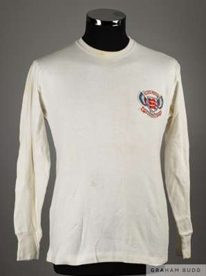 Jimmy Melia white No.10 Football League v. League of Ireland match worn long-sleeved shirt, 1963, 
 Umbro, M, with crew-neck collar and embroidered cl