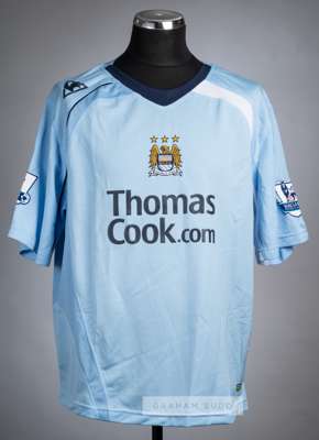 Richard Dunne blue Manchester City No.22 home jersey, season 2008-09, 
 Le Coq Sportif, short-sleeved with BARCLAYS PREMIER LEAGUE sleeve badges, embr