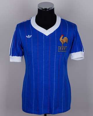 Bernard Genghini blue No.10 France match worn short-sleeved shirt, 1981