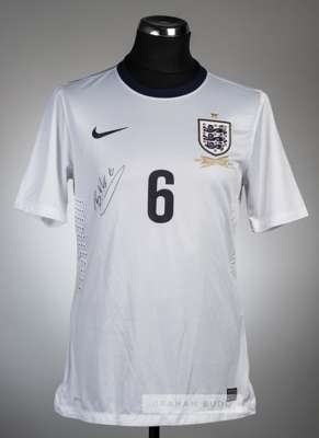 Bryn Morris signed white England U-18 no.6 home jersey, season 2013-14,
 Nike, short-sleeved with embroidered three lion emblem above 1863 150 YEARS 2