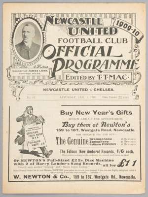 Newcastle United v Chelsea programme 1st January 1910
 F.L. Division One fixture
