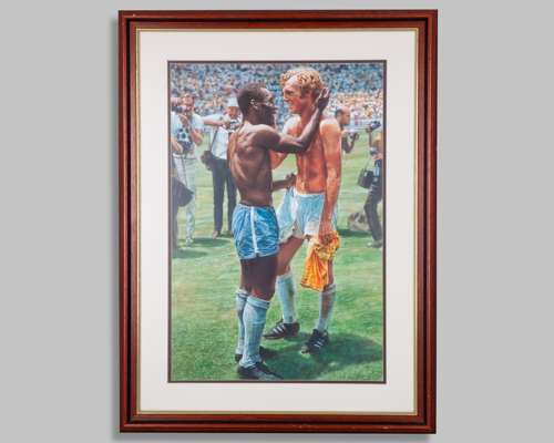 Peter Cornwell Pele and Bobby Moore exchanging shirts, World Cup 1970