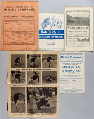 Moscow Dynamo tour to UK in late 1945: full set of four programmes, 
 matches played at Chelsea 13th November 1945, at Cardiff 17th November 1945 with