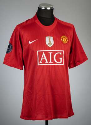 Nemanja Vidic red Manchester United no.15 home jersey, season 2007-08,
 Nike, short-sleeved with UEFA CHAMPIONS 07/08 winner's sleeve badge, club cres