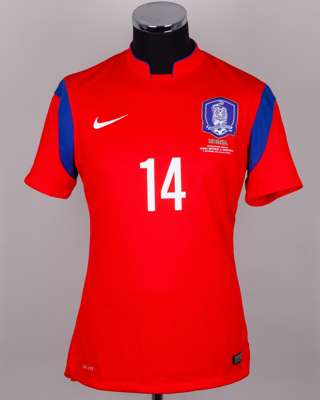 Han Kookyoung red and blue No.14 South Korea v. Venezuela short-sleeved shirt, 2014