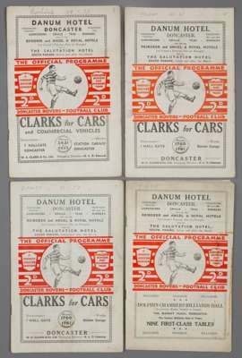 Four Doncaster Rovers home programmes,
 FAC3 v Halifax Town 14th January 1933; F.L. Division Two matches v Burnley 28th December 1936 and Fulham 26th 