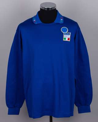 Paolo Maldini blue No.2 Italy v. Malta match worn long-sleeved shirt, 1994