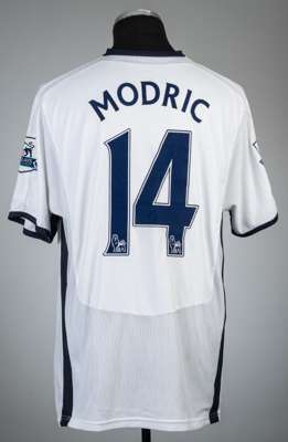 Luka Modric white Tottenham Hotspur no.14 home jersey, season 2008-09,
 Puma, short-sleeved with BARCLAY PREMIER LEAGUE sleeve badges, club crest and 