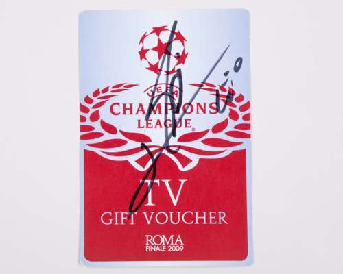 Lionel Messi autographed UEFA Champions League TV gift voucher Rome 2009