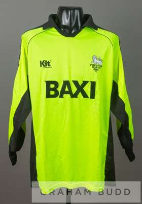 Three Preston North End jerseys, 1990s
 comprising Tepi Moilanen yellow and black Preston North End no.21 goalkeeper's jersey, season 1998-99,
 by Kit