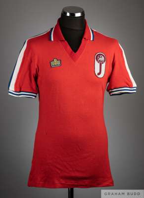 Red England No.9 England v. Belgium Under 18 short-sleeved shirt, 1977, 
 Admiral, 39-40cm, with v-neck collar and embroidered cloth badge inscribed U