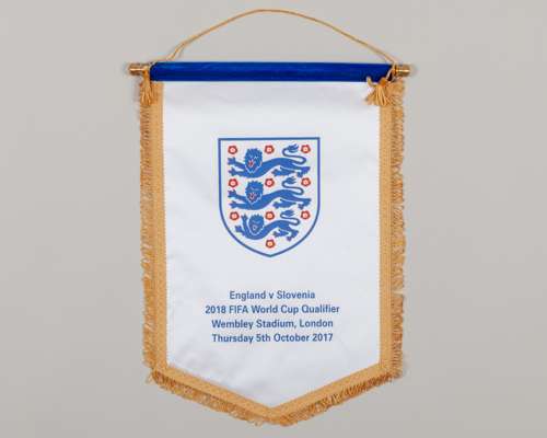 White and blue England v. Slovenia pennant, 2017