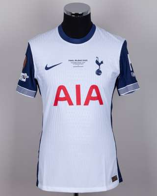 Son Heung-Min white and blue No.7 Tottenham Hotspur UEFA Europa League match issued shirt
