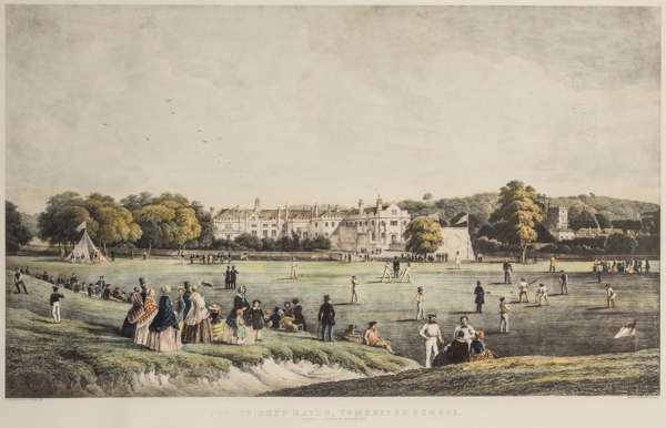 The Cricket Match Tonbridge School  published by Tattershall Dodd, 
 printed by Hullmandel & Walton, coloured lithograph depicting a cricket match in 
