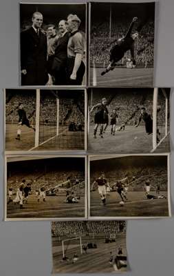 F.A Cup Final 1949 Wolverhampton Wanderers v Leicester City seven original b&w photographs,
 mostly 10 by 8in., one slightly smaller, including Wolves