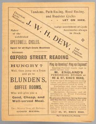 Reading v New Brompton programme 5th February 1898.
 Southern F.L. Division One fixture