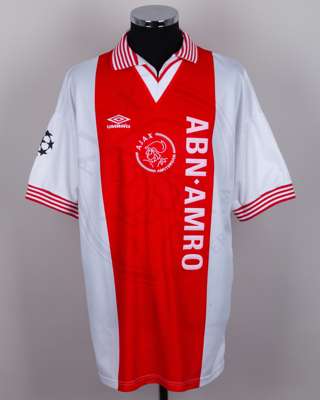 Mariano Juan red and white No.17 Ajax short-sleeved shirt, 1996-97