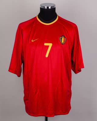 Belgium - Marc Wilmots red No.7 Belgium v. Scotland match issued short-sleeved shirt, 2001