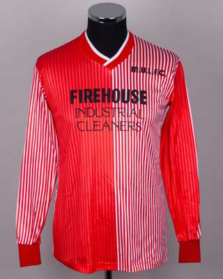 Red and white No.3 Manchester United Ladies long-sleeved shirt, c.1980s