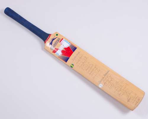 England v. South Africa autographed Slazenger V100 cricket bat