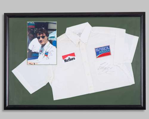 Eddie Irvine Signed Jordan Framed Shirt with Photo