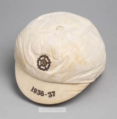 White England v Ireland international cap awarded to Preston North End goalkeeper George "Harry" Holdcroft in season 1936-37,
 bearing the England ros