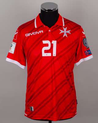 Stephen Pisani red No.21 Malta short-sleeved shirt