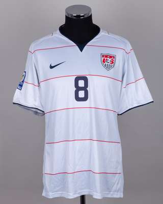 Clint Dempsey white and blue No.8 USA short-sleeved shirt, 2008
