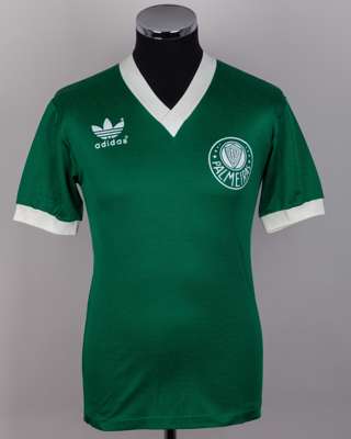Luis Pereira green No.3 Palmeiras autographed short-sleeved shirt, c.1981-85