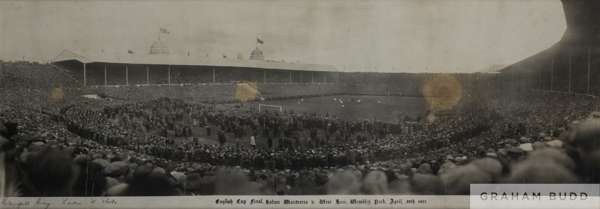 English Cup Final Bolton Wanderers v West Ham b&w photography, at Wembley, 28th April 1923,
 featuring a full crowded stadium, signed lower left in pe