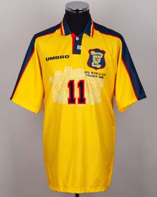 John Collins yellow and blue No.11 Scotland World Cup short-sleeved shirt, 1998