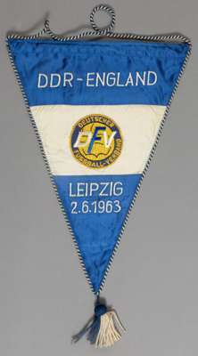 A pennant for the East Germany v England international football match in Leipzig 2nd June 1963 originally owned by Sir Alf Ramsey,
 fully inscribed, b