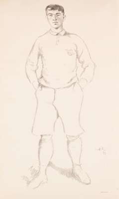 William Rothenstein (British, 1872-1945) 'J Conway Rees' lithograph during his time at Oxford University,
 featuring the rugby player in standing pose
