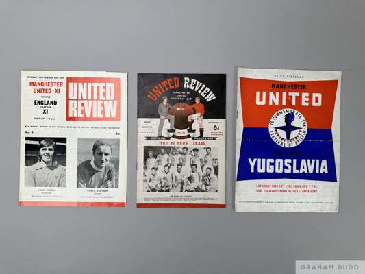 Three Manchester United match programmes
 comprising Hapoel F.C., 26th September 1951, text team changes, England Amateur XI, 25th September 1972, Red